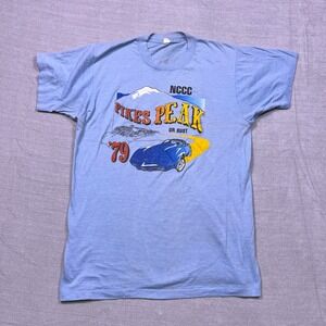 Vintage 1979 Pikes Peak Or Bust NCCC‎ Corvette T Shirt Mens Light Blue